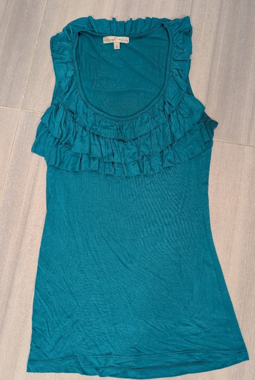 Moa Moa Teal Ruffle Sleeve Tunic Top